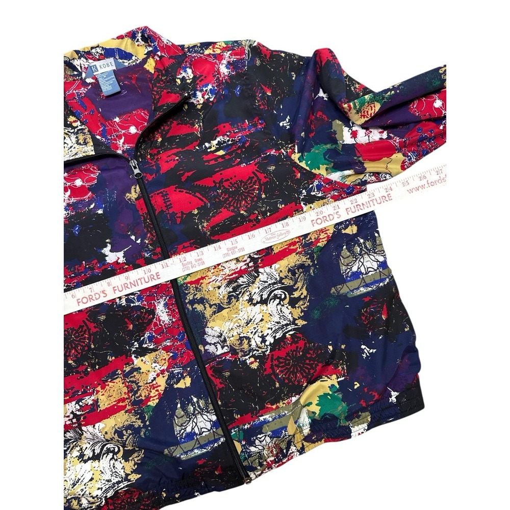 Vintage Koret Jacket Women's Medium Full Zip Windbreaker Abstract Art Print Red - Picture 4 of 8